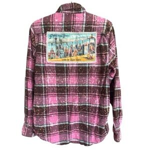 Angry Minnow Greetings from Minnesota Art Flannel Limited Edition Pink Plaid M